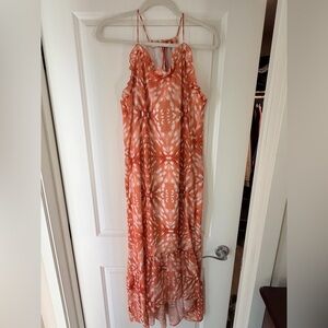 Elegant Orange Patterned Maxi Dress